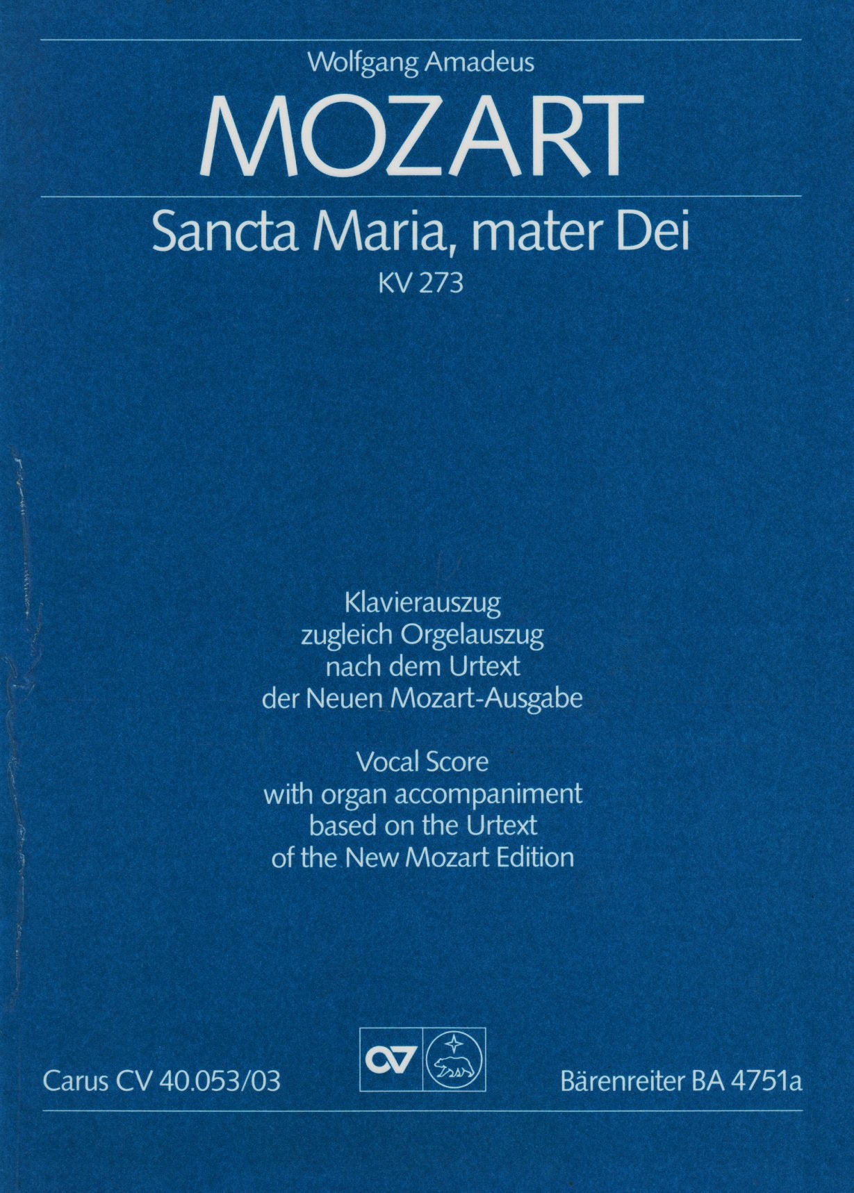 Wolfgang Amadeus Mozart-Sancta Maria, Mater Dei-SATB, 2 Violins, Viola and BC book