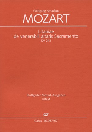 Litaniae de venerabili altaris Sacramento in Es-Dur KV 243, Partitur: Soli SATB, Chor SATB, 2 Fl, 2 Ob, 2 Fg, 2 Cor, 3 Trb, 2 Vl, 2 Va, Bc. Sprache: Lateinisch. Studienpartitur Sheet Music