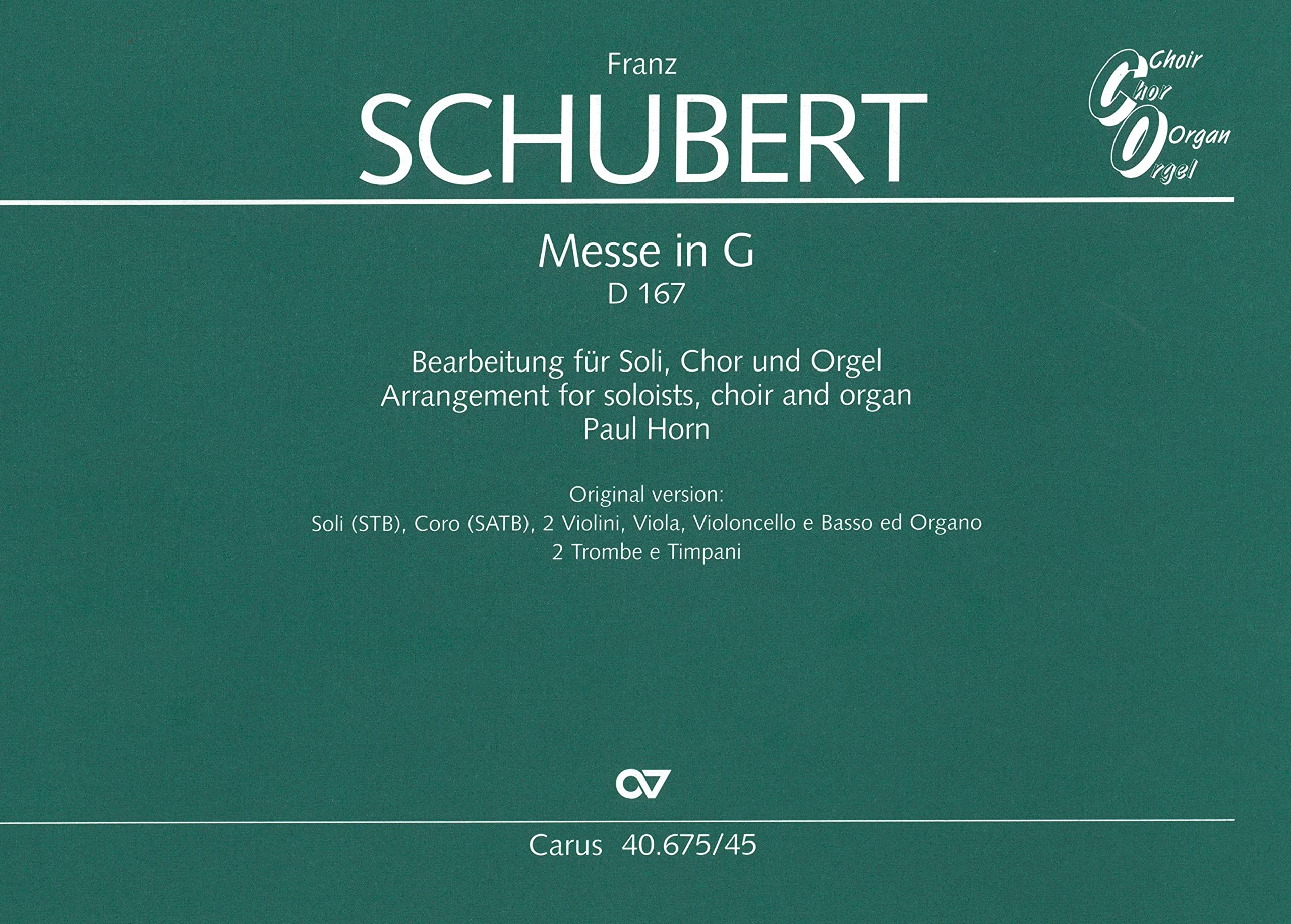 Messe G-Dur D167 : für Soli, gem Chor und Orgel Partitur (lat) Sheet Music