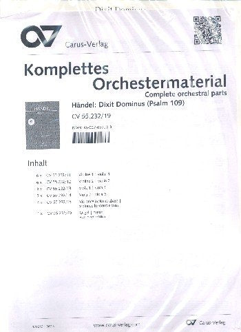 Händel: Dixit Dominus (HWV 232). Komplettes Orchestermaterial Books