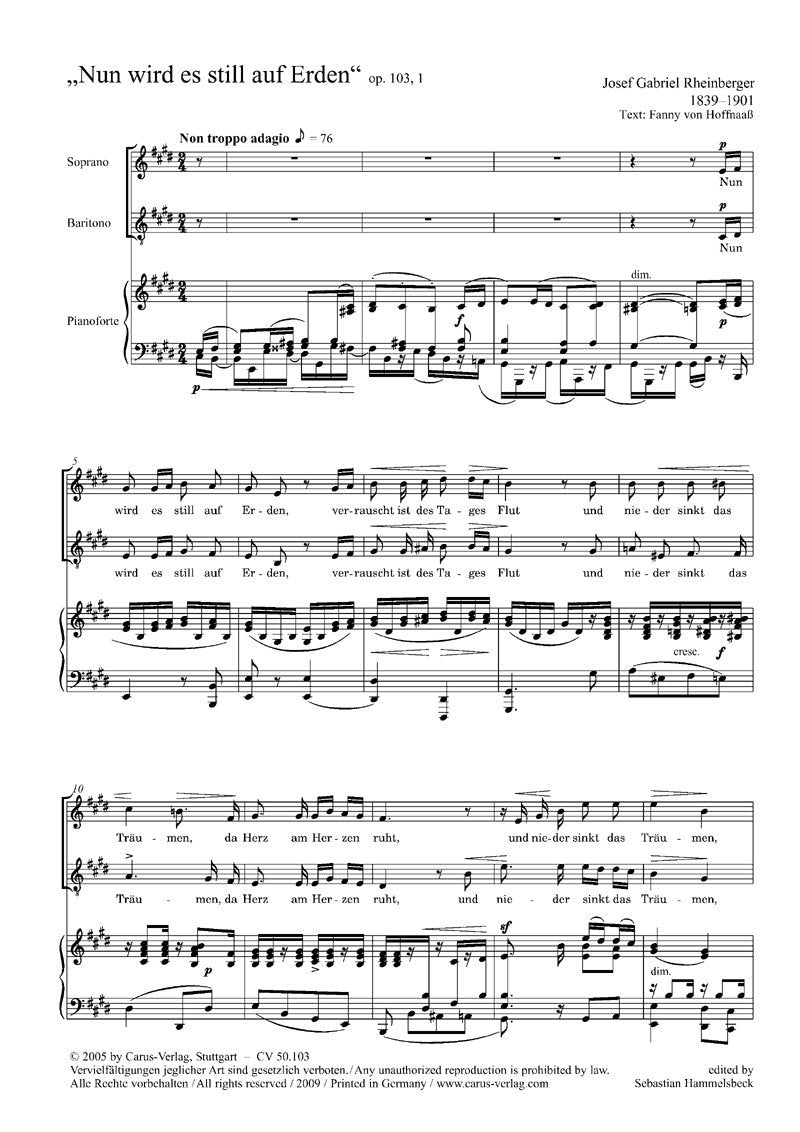 Rheinberger: Drei Duette op. 103. Partitur Sheet Music