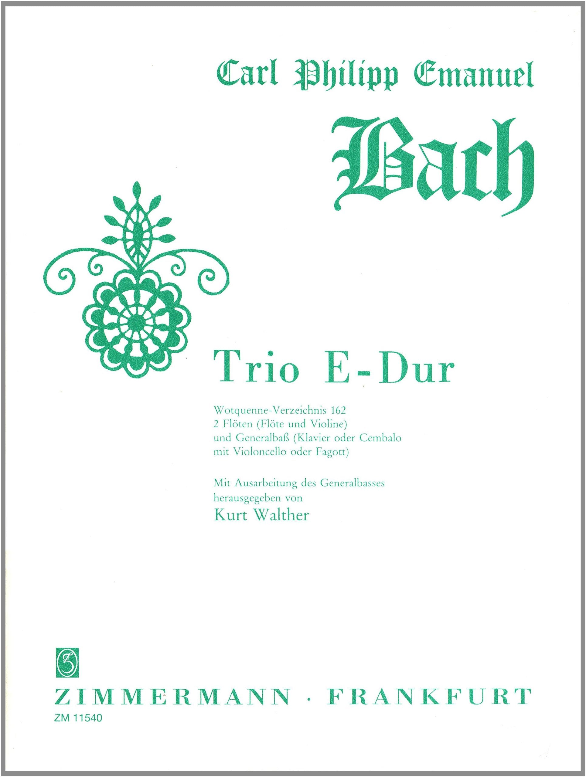 Trio E-Dur: WV 162. 2 Flöten (Flöte und Violine) und Generalbass. Partitur und Stimmen. Sheet Music