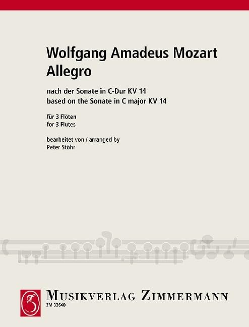 Allegro nach der Sonate C-Dur: KV 14. 3 Flöten. Partitur und Stimmen. Sheet Music
