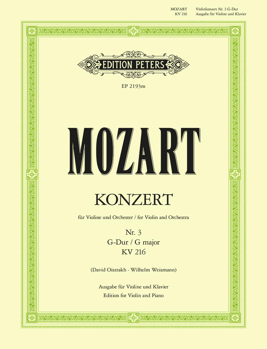 Concerto No. 3 in G K216: Violine und Klavier. Neuausgabe Urtext. (D. Oistrach) (Edition Peters) Sheet Music