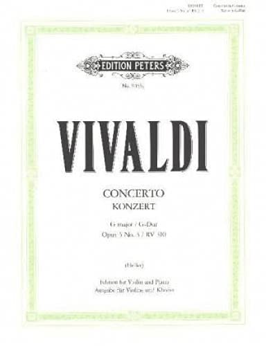 EDITION PETERS VIVALDI ANTONIO - CONCERTO IN G OP.3 NO.3, RV 310 - VIOLIN AND PIANO Music