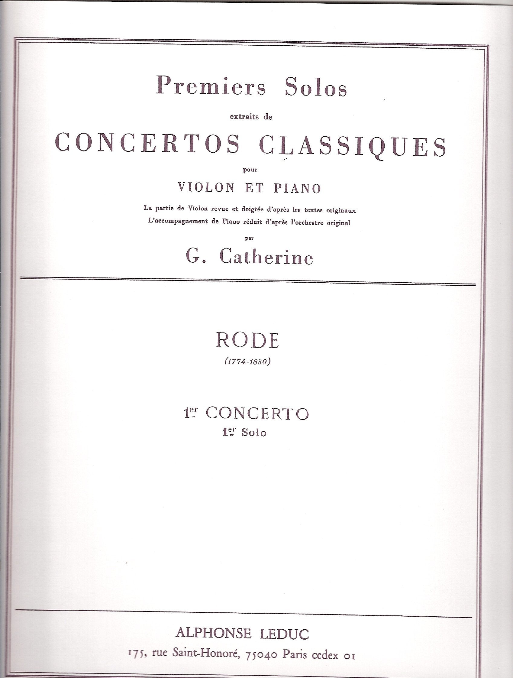 Premiers Solos extraits de Concertos classiques - RODE, 1ø Concerto pour violon et piano book