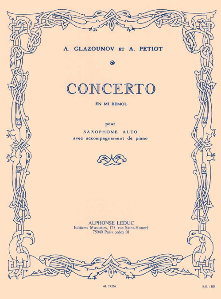 Alexander Glazounov: Concerto in E Flat for Saxophone and Orchestra Op.109 (Alto Saxophone/Piano) book