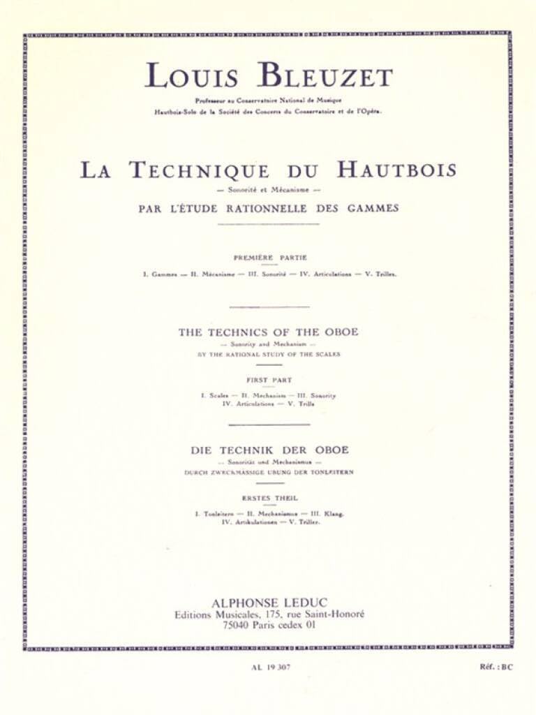 Louis bleuzet: the techniques of the oboe, sonority and mechanism - first part book