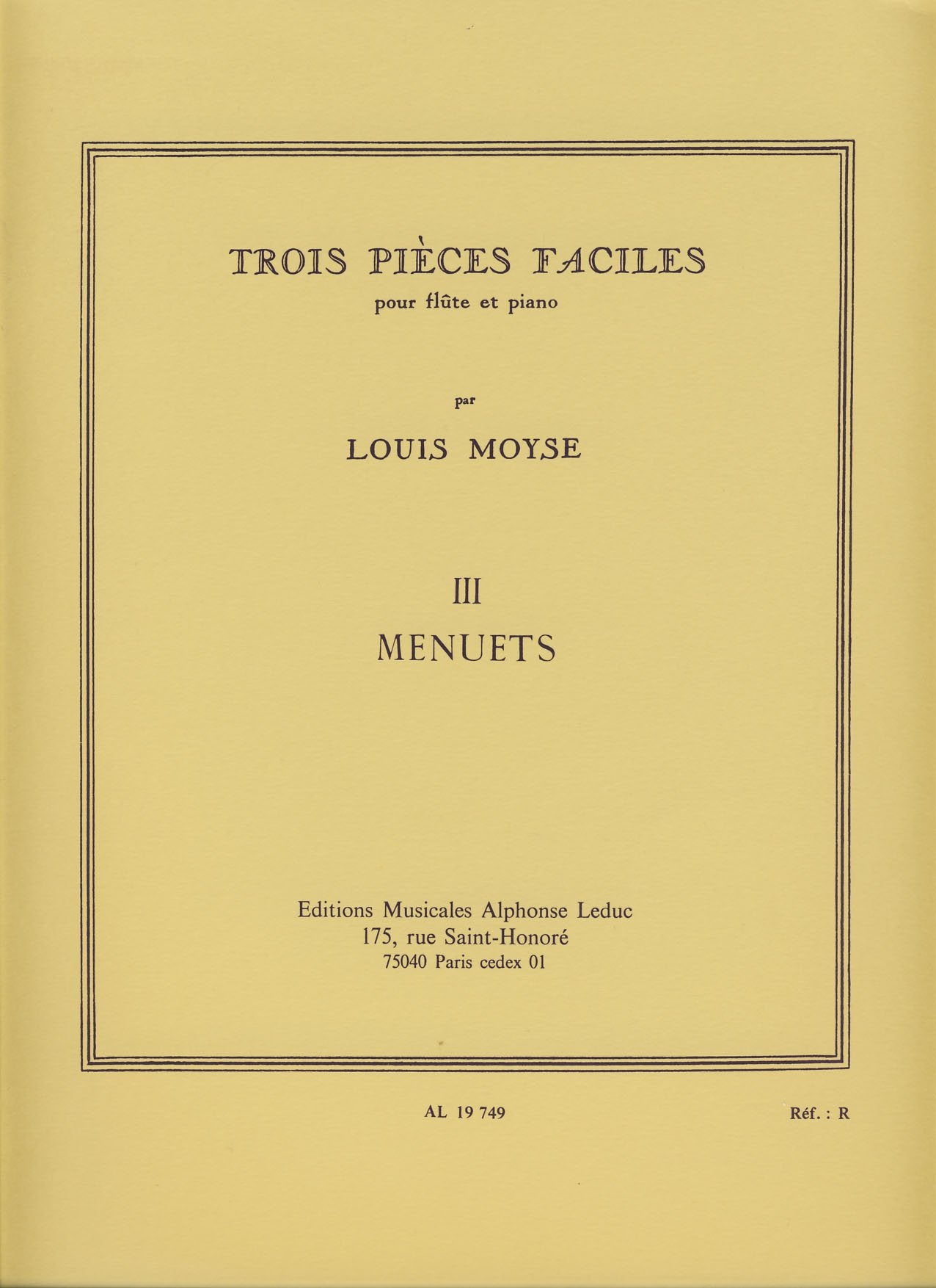 Louis moyse: 3 pieces no.3: menuets (flute & piano) book