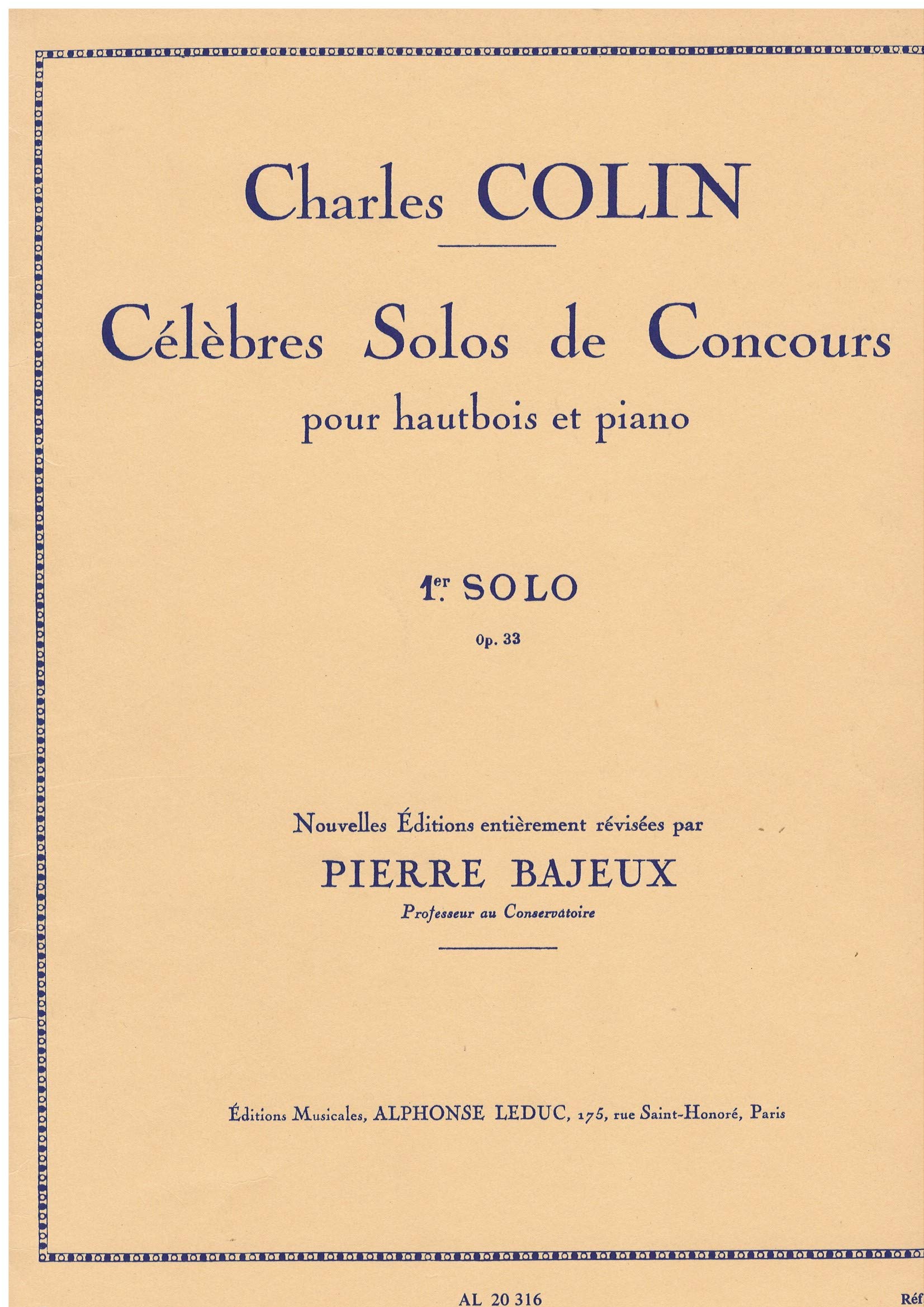 CELEBRES SOLOS DE CONCOURS N01 OP33 HAUTBOIS ET PIANO book