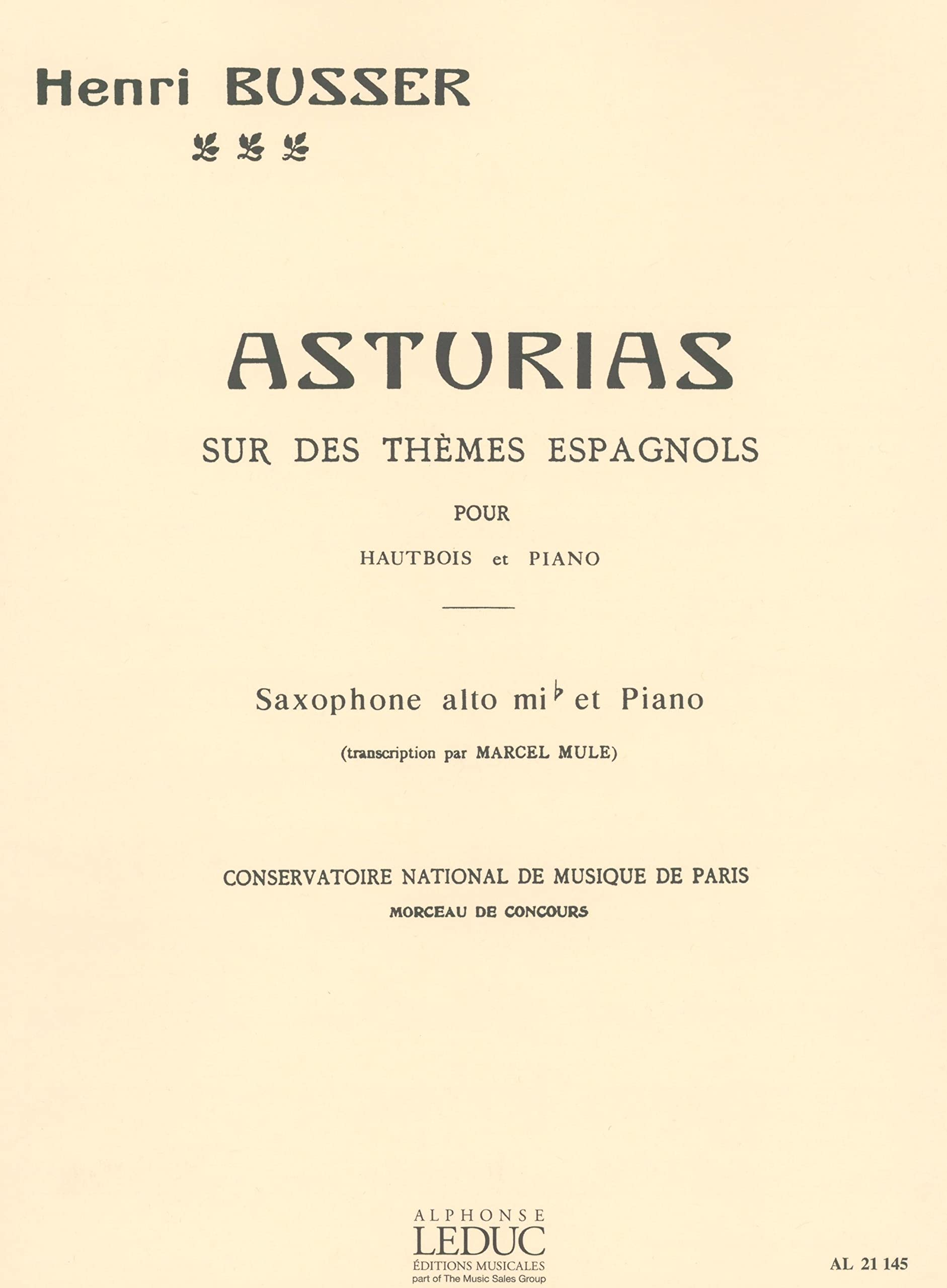 ASTURIAS SAXOPHONE MIB ET PIANO book