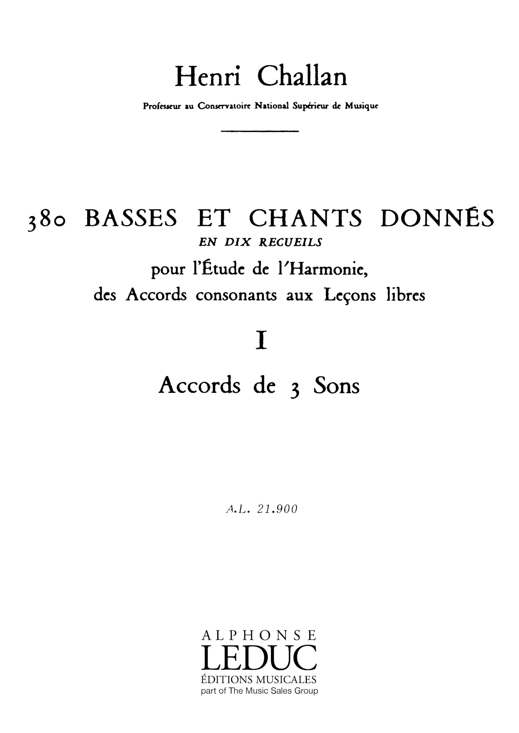 380 BASSES ET CHANTS DONNES VOL.01:ACCORD DES 3 SONS 1A TEXTES Sheet Music