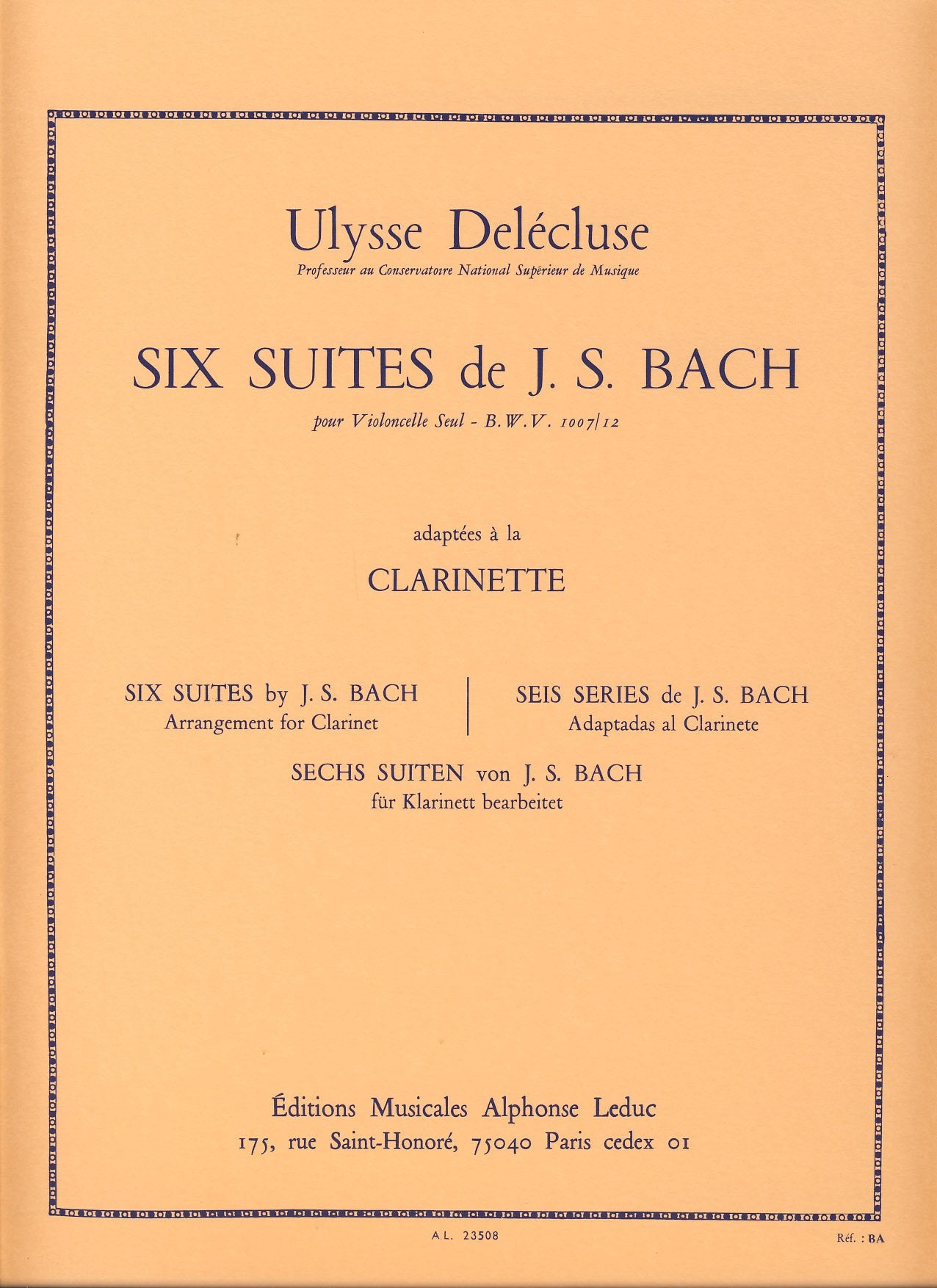 6 SUITES (POUR VIOLONCELLE) BWV 1007/12 CLARINETTE SIB book