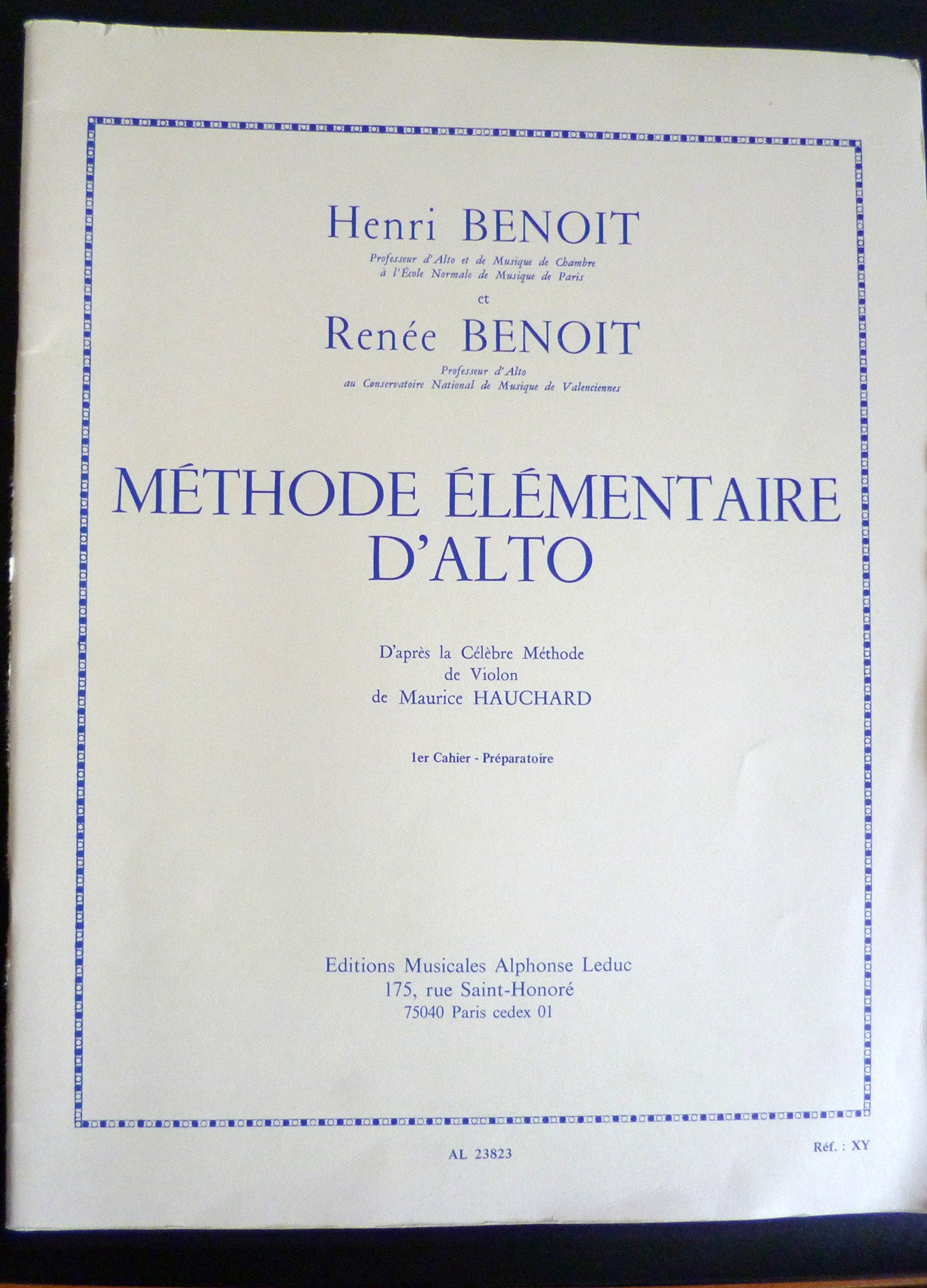 HENRI ET RENEE BENOIT - METHODE ELEMENTAIRE D'ALTO VOL 1- D'APRES HAUCHARD Sheet Music