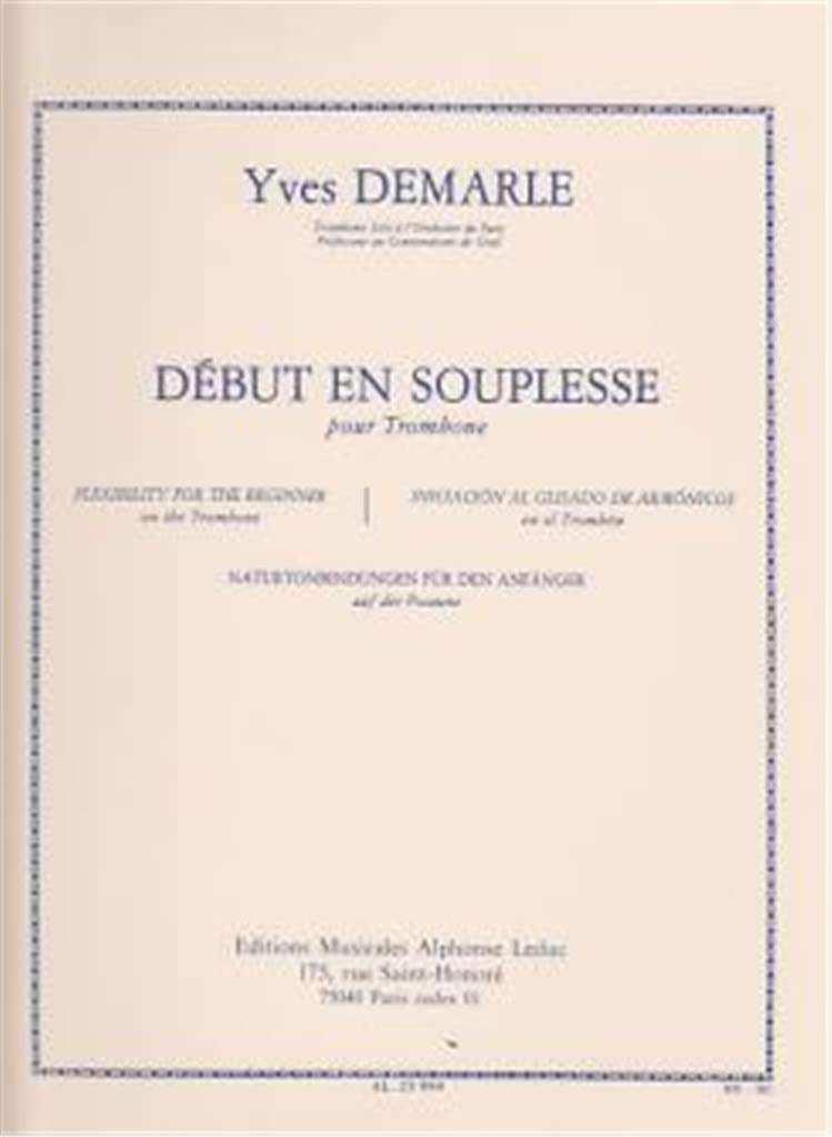 YVES DEMARLE - DEBUT EN SOUPLESSE, POUR TROMBONE Sheet Music
