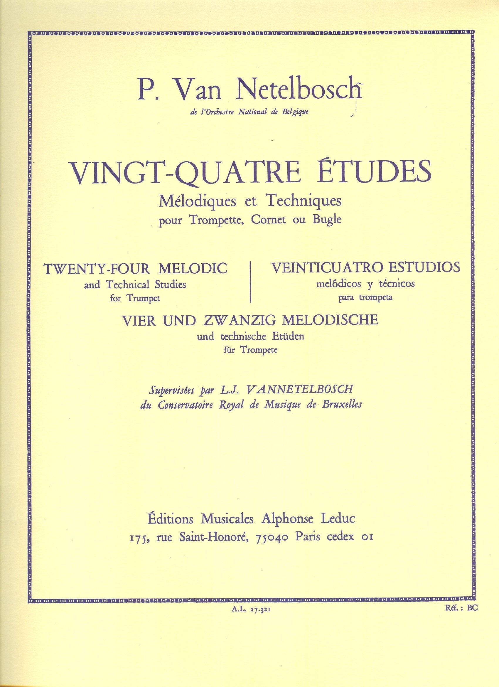 L.JULIEN VANNETTELBOSCH: 24 ETUDES MELODIQUES ET TECHNIQUES (TRUMPET SOLO) TROMPETTE Arts & Music