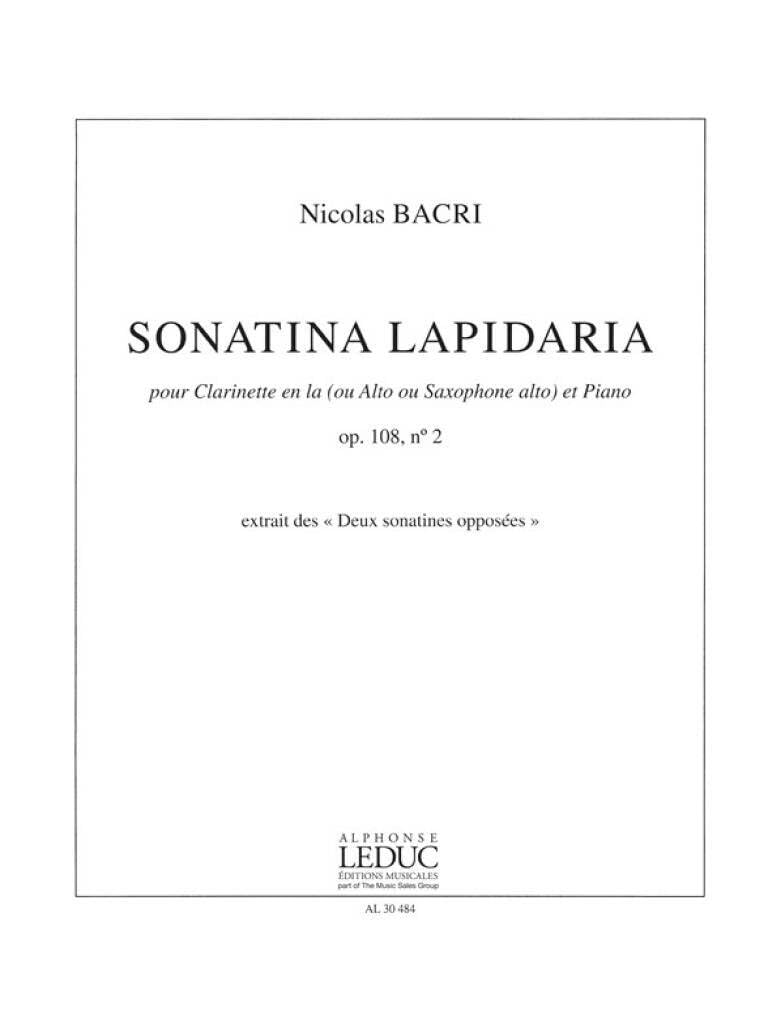 BACRI NICOLAS SONATINA LAPIDARIA OP 108 NO 2 CLARINET IN A & PIANO BK Sheet Music