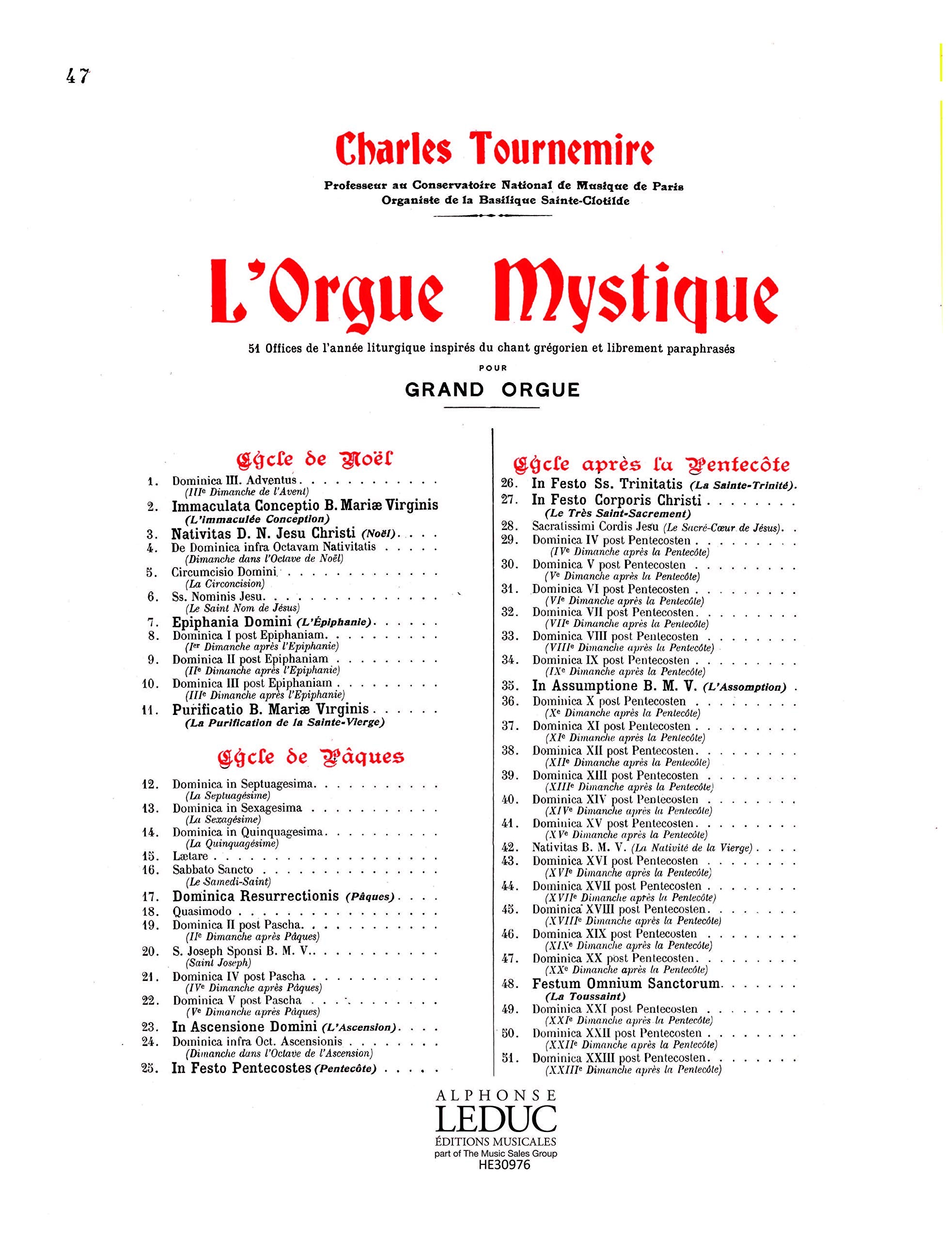 CHARLES TOURNEMIRE: L'ORGUE MYSTIQUE VOL.47: DOMINICA XX POST PENTECOSTEN (ORGAN) Arts & Music