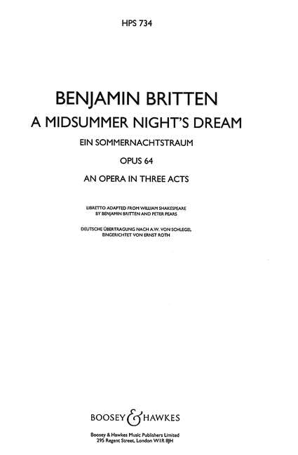 Ein Sommernachtstraum: Oper in 3 Akten. op. 64. Studienpartitur.: Opera in three acts. HPS 734. op. 64. Partition d'étude. (Hawkes Pocket Scores) Sheet Music