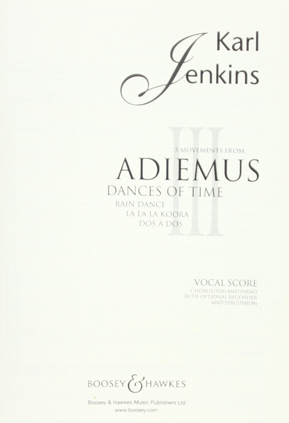 Adiemus III - Dances of Time: Three movements. Frauenchor (SSA), Klavier und Blockflöte, Schlagzeug ad libitum. Klavierauszug. Arts & Music
