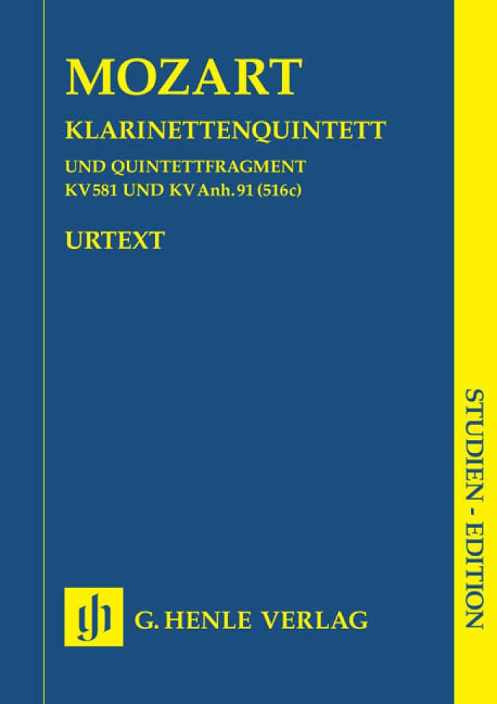 Klarinettenquintett a-Dur KV 581 + Fragment KV Anh 91 (516c). Studien-Edition: Besetzung: Kammermusik mit Blasinstrumenten (Studien-Editionen: Studienpartituren) Sheet Music