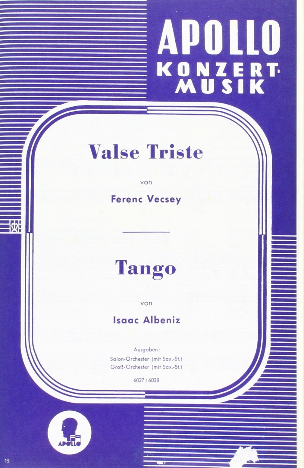Tango / Valse triste: Salonorchester. Klavierdirektion und Stimmen. Sheet Music