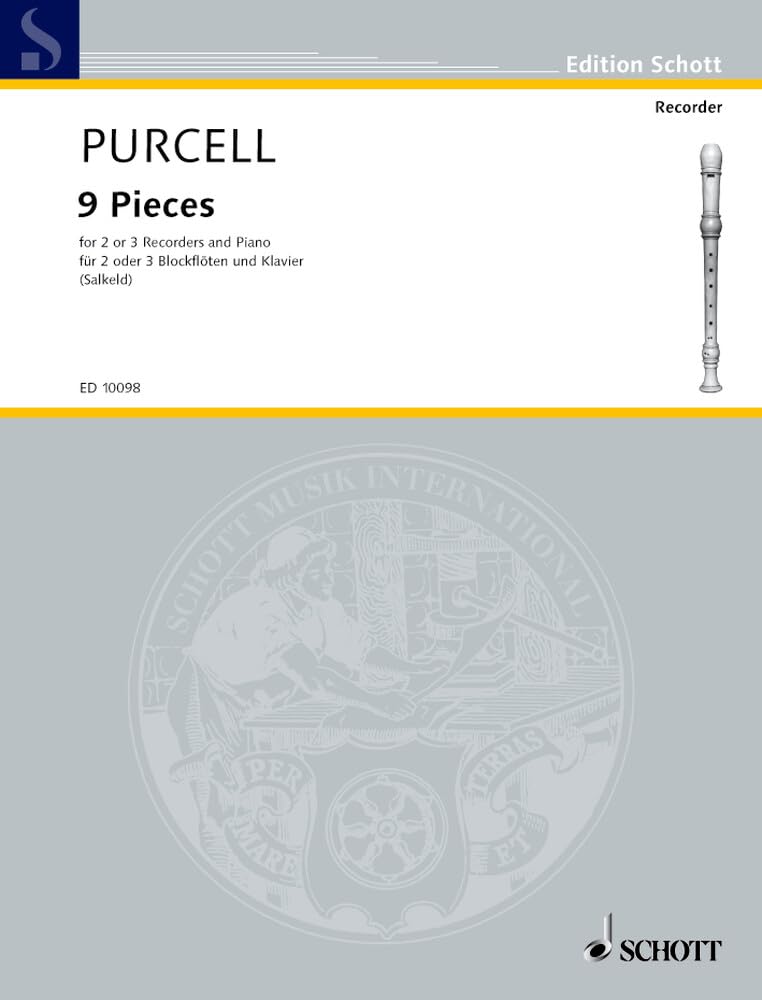 9 Pieces: Sopran- und Alt-Blockflöte und Klavier, Tenor-Blockflöte ad libitum. Partitur und Stimmen. (Edition Schott) Sheet Music