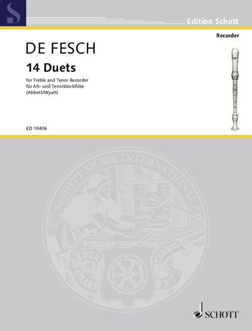 14 Duets: Alt- und Tenor-Blockflöte. Spielpartitur. (Edition Schott) Sheet Music