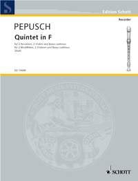 Quintet F Major: 2 treble recorders, 2 violins (tenor recorder) and basso continuo. Jeu de parties. Sheet Music