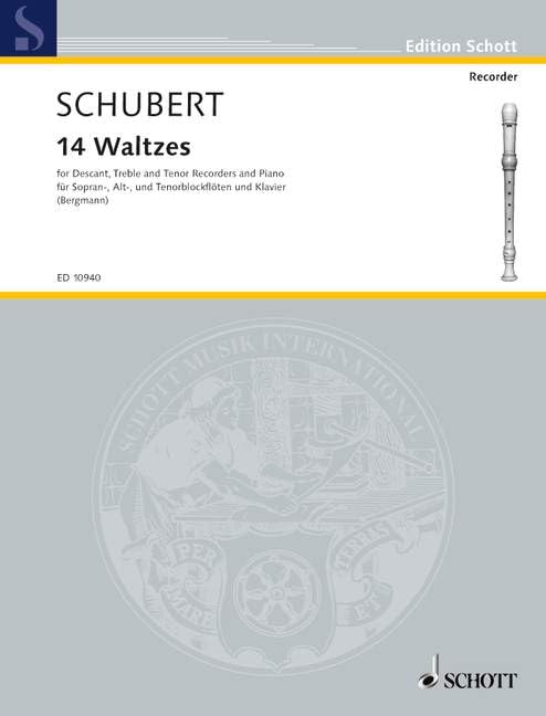 14 Waltzes: 3 recorders (SAT) and piano. Partition et parties. Sheet Music