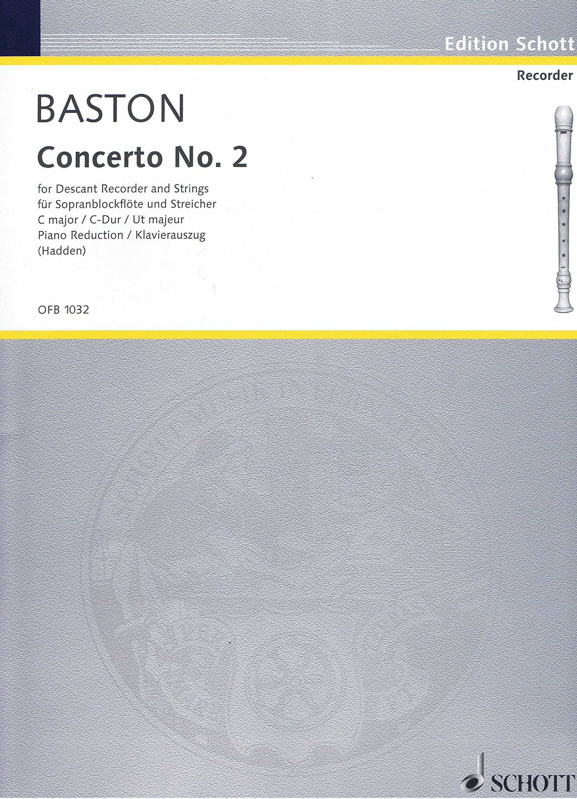 Concerto No. 2 C major: descant recorder, strings and basso continuo. Réduction pour piano. Sheet Music