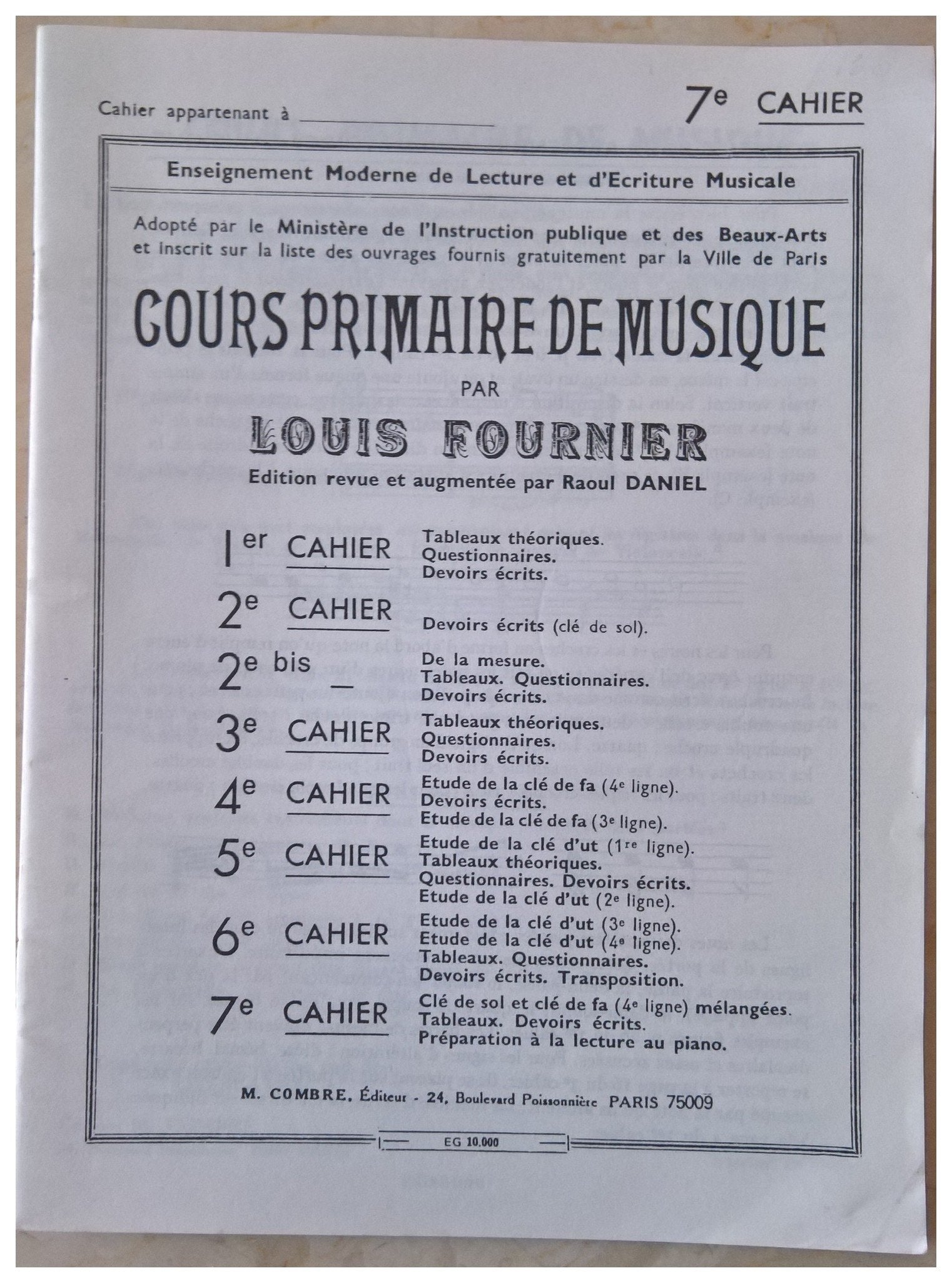 COURS PRIMAIRE DE MUSIQUE CAHIER 7 --- FORMATION MUSICALE Sheet Music