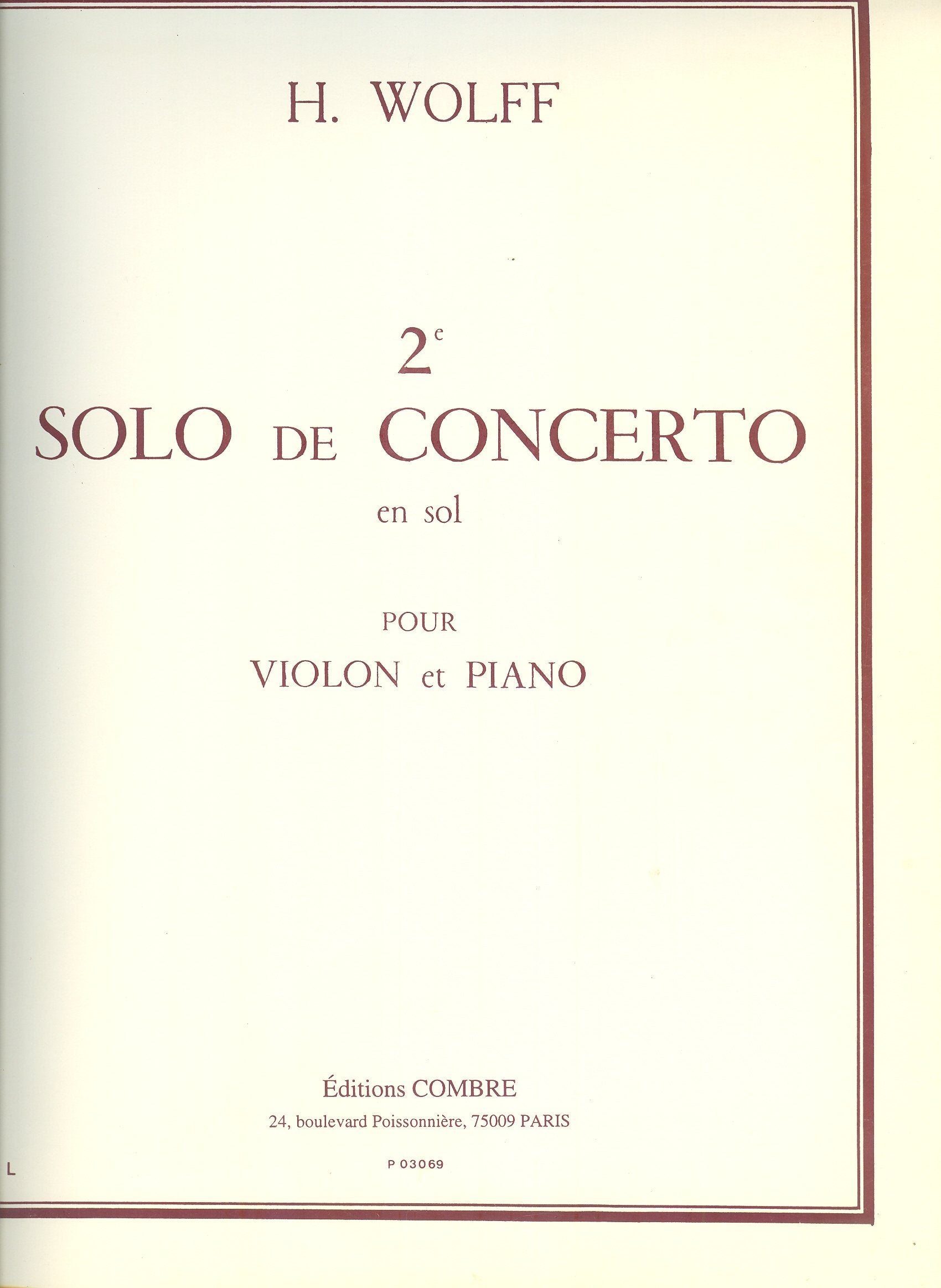 Solo de concerto n2 en sol --- violon et piano book