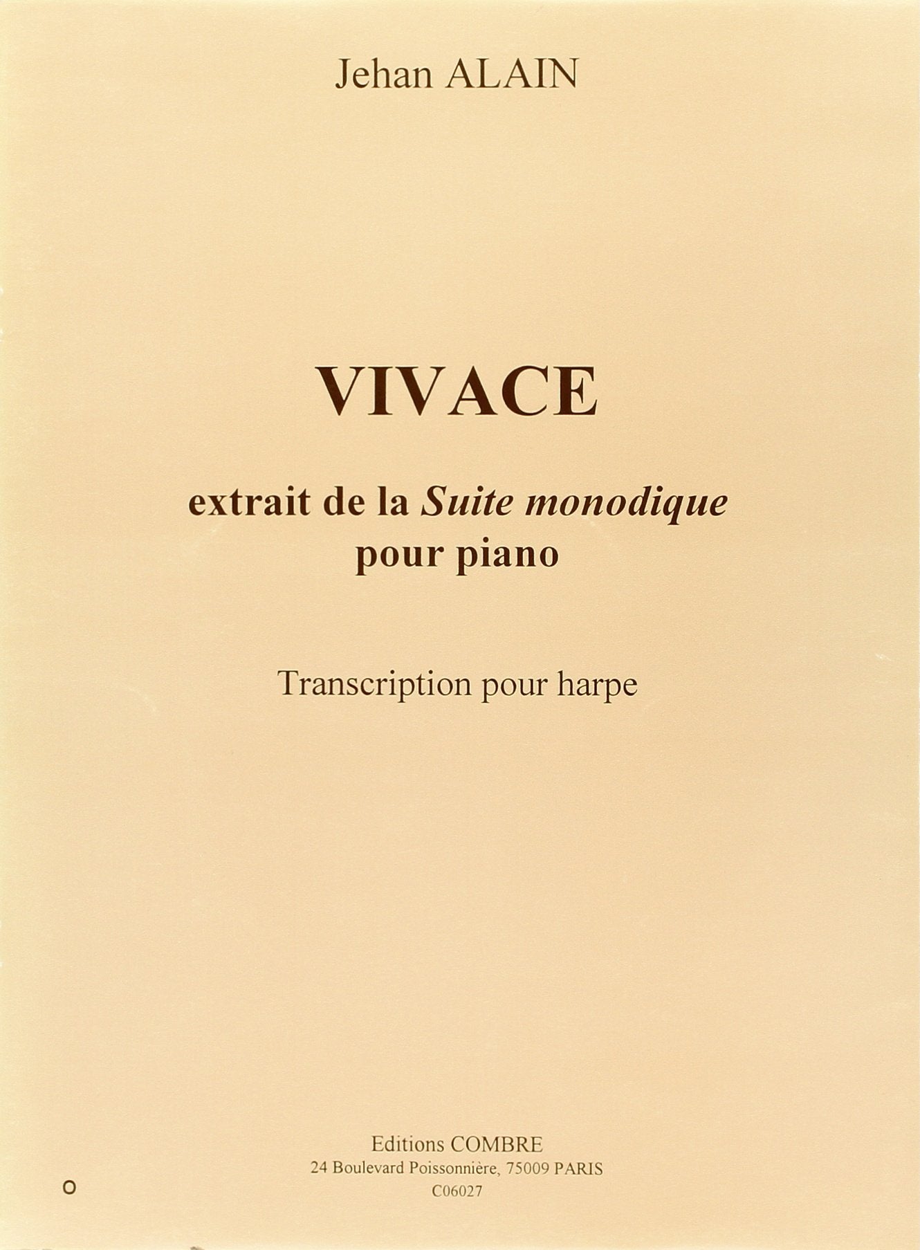 Vivace extr. de suite monodique - transcription pour harpe --- harpe book