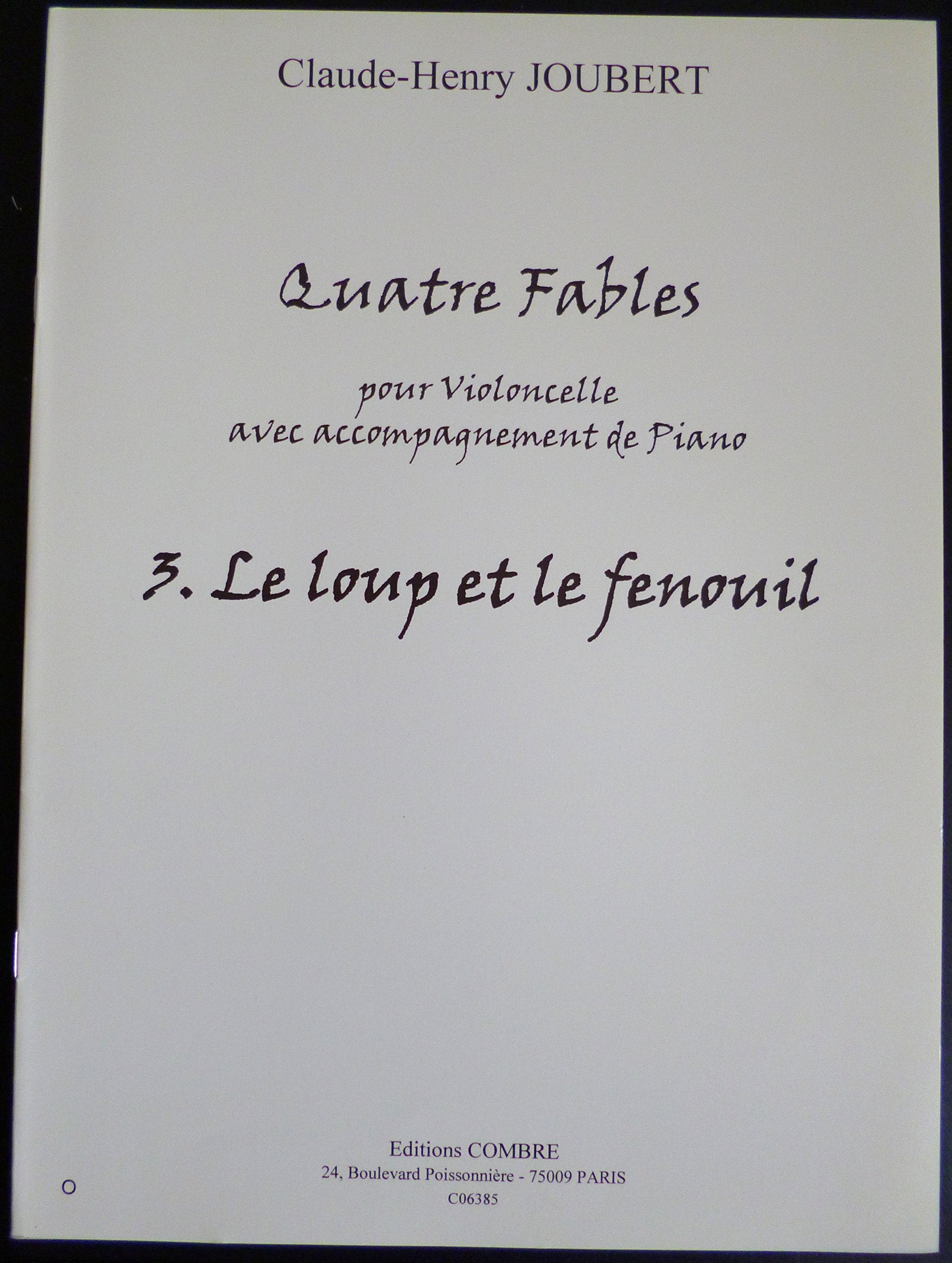 FABLES (4) N3 LE LOUP ET LE FENOUIL --- VIOLONCELLE ET PIANO Sheet Music