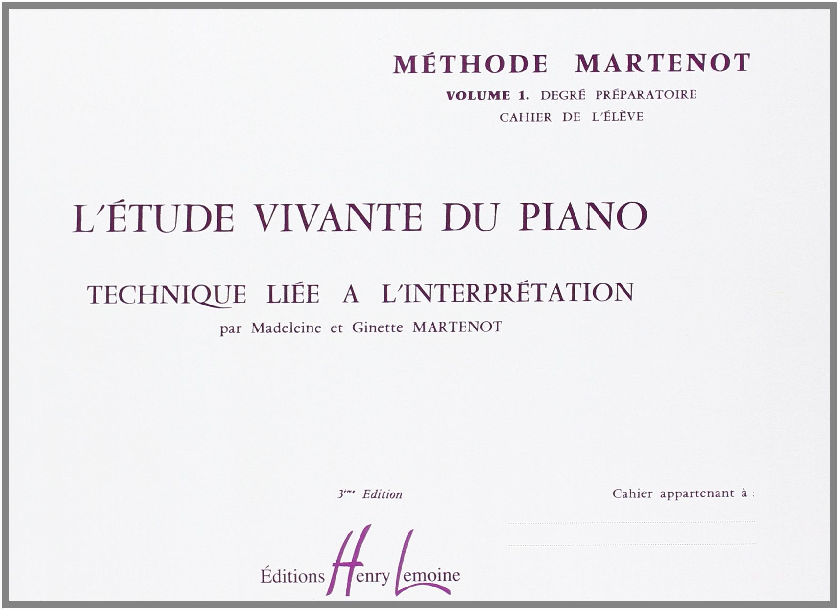 ETUDE VIVANTE 1 - PREPARATOIRE ELEVE --- PIANO Sheet Music