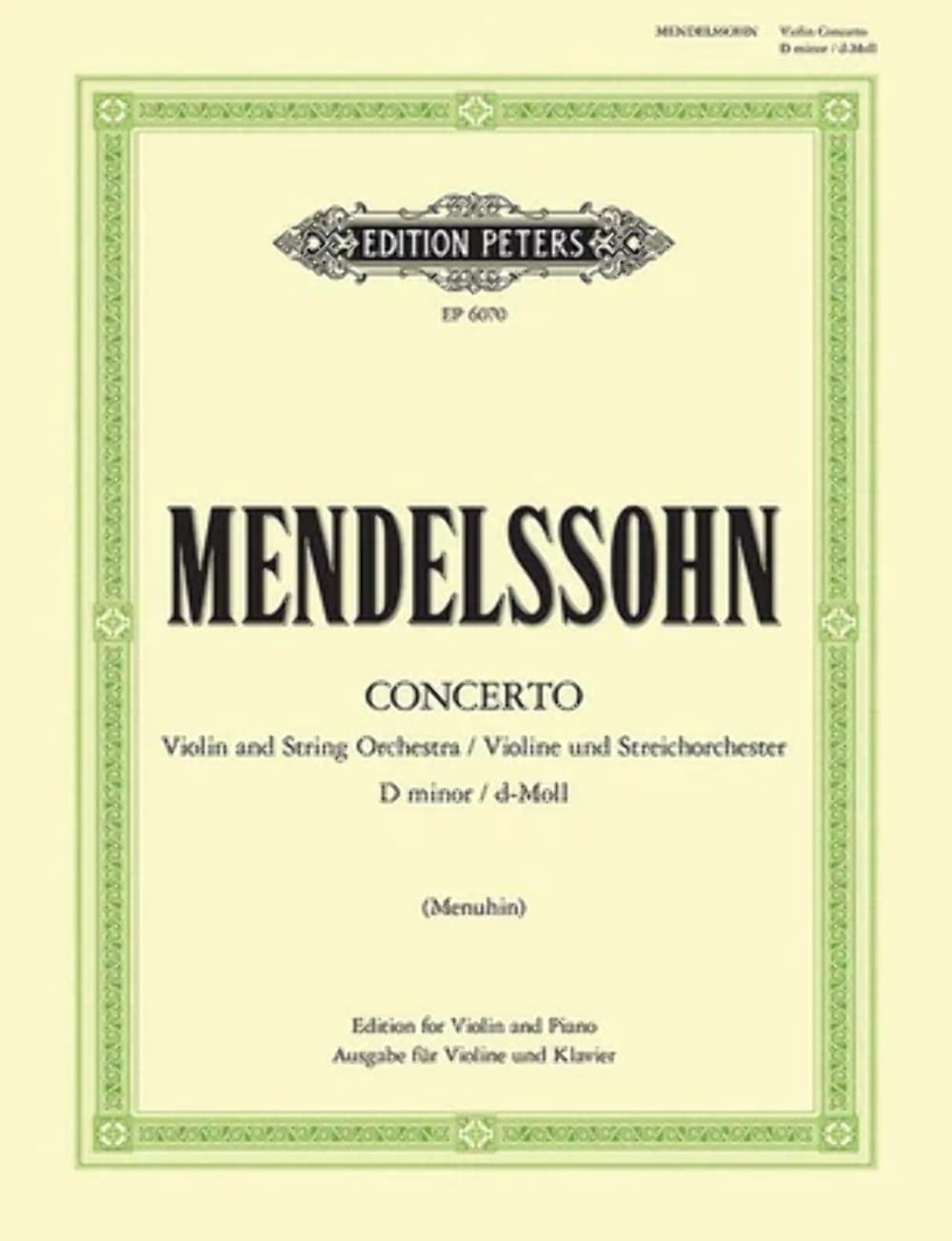 Violin Concerto in D Minor Mwv O3 Edition for Violin and Piano: Edition for Viola and Piano (Edition Peters) Sheet Music