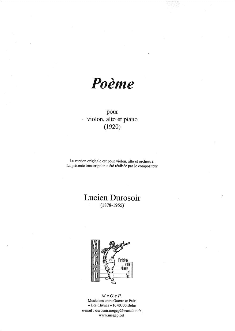 Poème, pour violon, alto et piano book