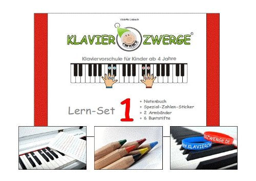 Klavier lernen - Klavierzwerge Lern Set 1 beinhaltet: Notenbuch 1 inkl. Zubehör | Klavierspielen mit Freude erlernen | Klavierschule mit Notenheft für Kinder ab 4 Jahren sowie Anfänger jeden Alters Arts & Music