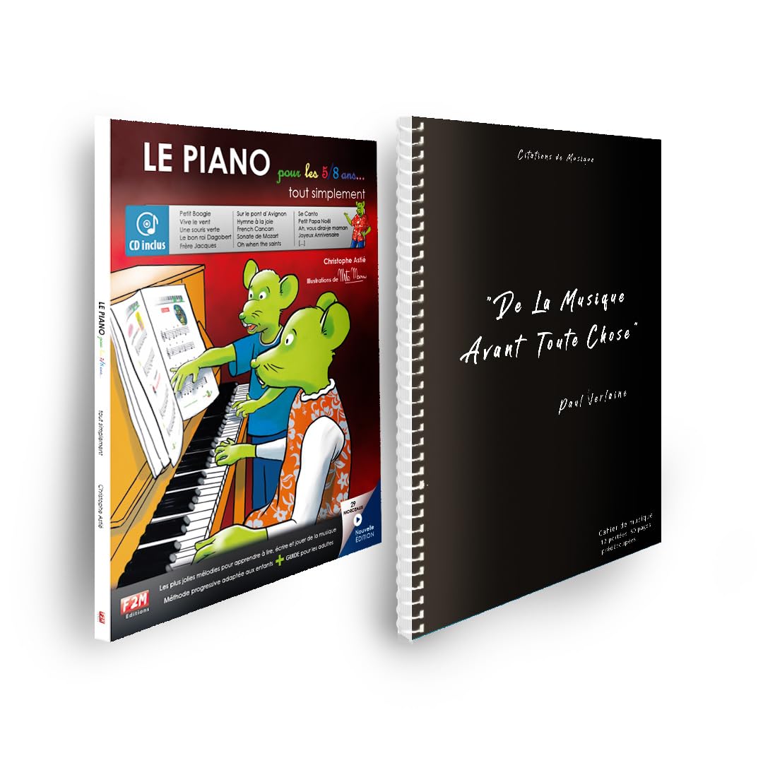 Offre DUO - LE PIANO pour les 5/8 ans + Cahier de musique Verlaine - 12 portées - 80 pages prédécoupées book