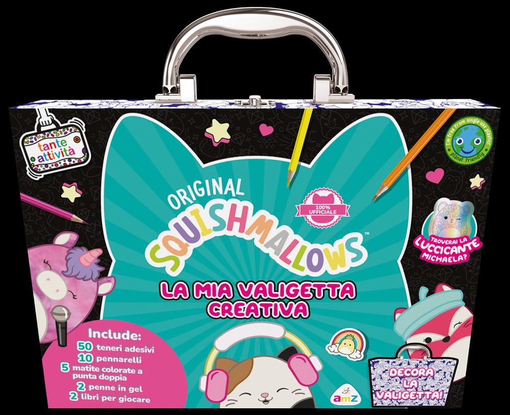 Squishmallows. La mia valigetta creativa. Con 5 matite a due colori. Con 10 pennarelli. Con 2 penne con inchiostro gel. Con Adesivi (Sticker e coloring) Tiptoi & Games