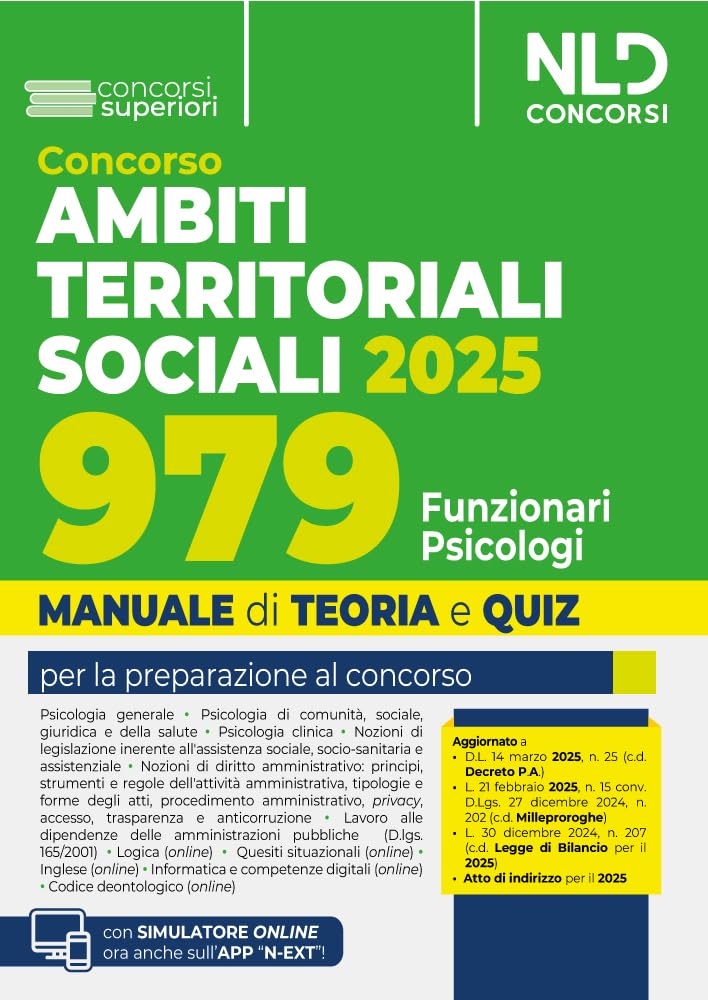 Manuale concorso ATS, Ambiti Territoriali Sociali, per 979 posti da Funzionario Psicologo. Teoria e quiz 2025. Con espansione online Business, Finance & Career