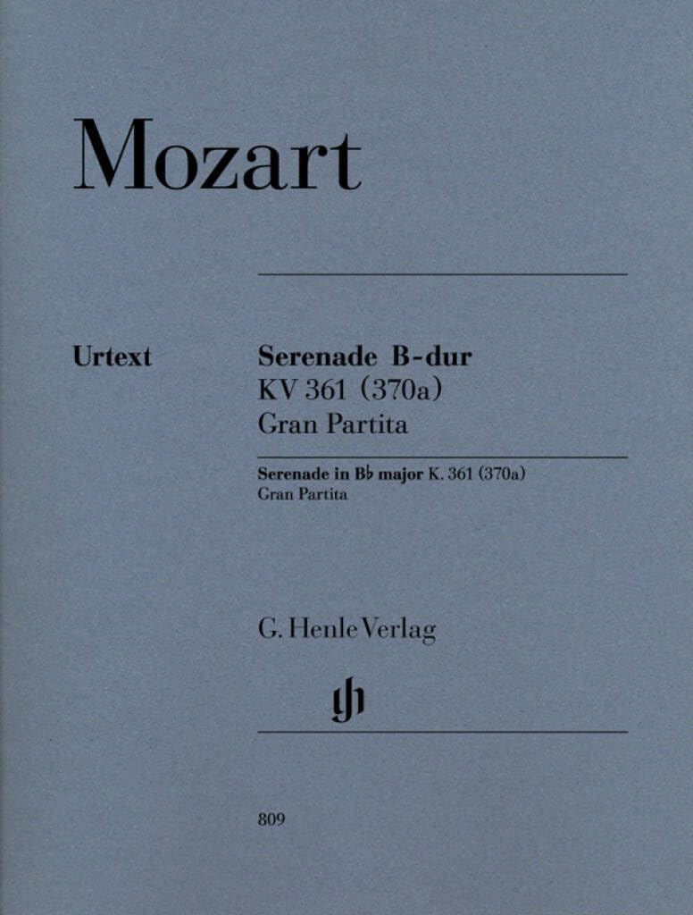 Serenade ''Gran Partita'' B-dur KV 361 für 2 Oboen, 2 Klarinetten, 2 Bassetthörner, 4 Hörner, 2 Fagotte und Kontrabass: Besetzung: Kammermusik mit Blasinstrumenten (G. Henle Urtext-Ausgabe) Sheet Music