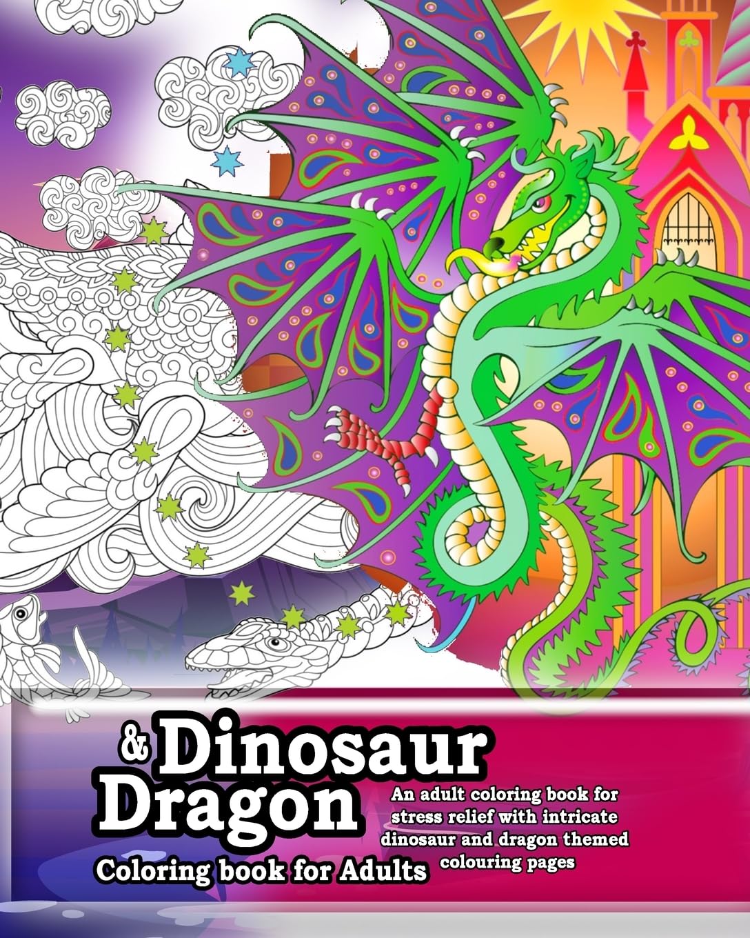 Dinosaur and  Dragon coloring Book for Adults. An adult coloring book for  stress relief Photography