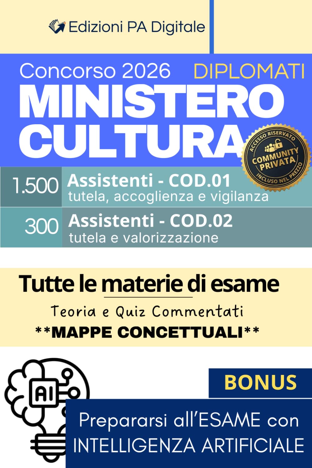 Concorso Ministero Cultura MIC 2026 - 1800 Assistenti Diplomati (Cod.01, Cod.02): Manuale di Preparazione Completo per la Prova Scritta + Simulazione di migliaia di Quiz con Intelligenza Artificiale book