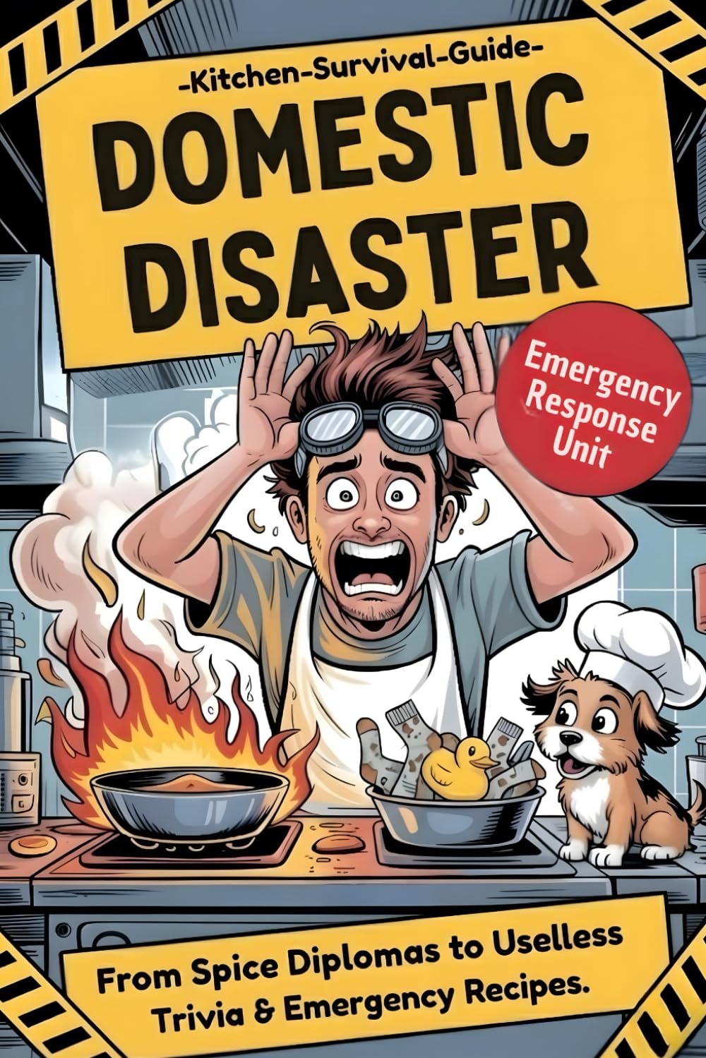 DOMESTIC DISASTER: The Hilarious Kitchen Survival Guide - From Spice Diplomas to Useless Trivia & Emergency Recipes - Funny Gag Gift Cookbook for men Cooking & Enjoying