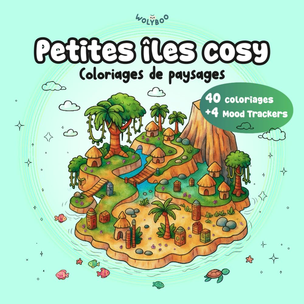 Petites îles Cosy : Coloriage paysage Cozy ADULTES | Livre coloriage nature anti stress pour Adultes | 40 scènes Cozy, coloriage art therapie + 4 Mood ... adulte Anti Stress, paysages relaxants book