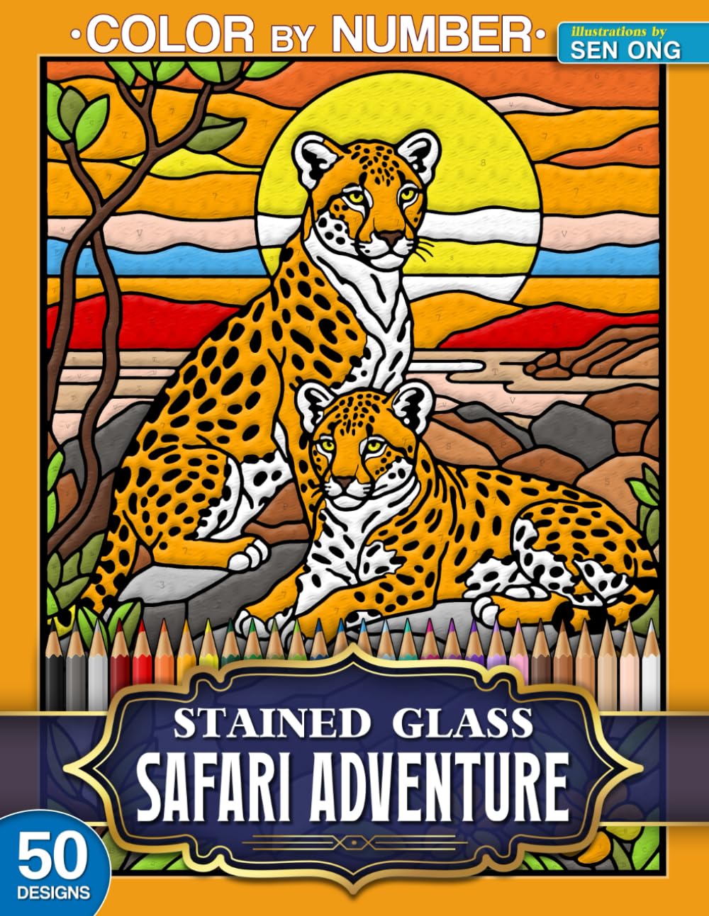 Safari Adventure Stained Glass Color by Number: 50 Wild Landscapes & Majestic Animals (Stained Glass Color By Number Collection) Film, Art & Culture