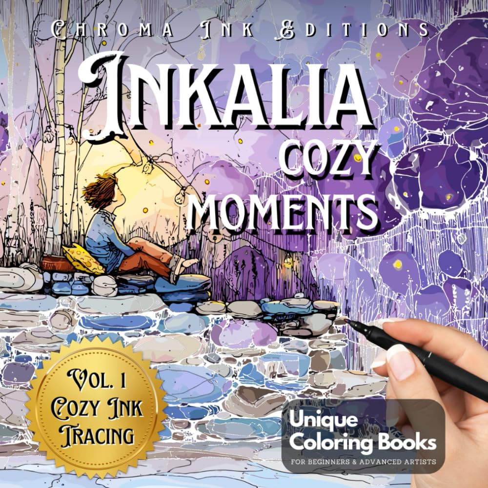 Inkalia Cozy Moments: Stress-Relief Tracing with Just One Black Pen: A Coloring Book for Adults and Teens, Follow the White Lines for a Meditative Creative Escape (Inkalia Cozy Edition) Architecture