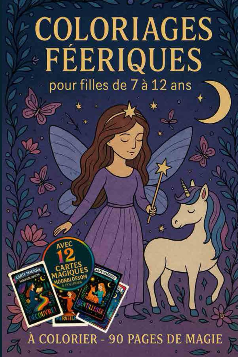 Coloriages féériques pour filles de 7 à 12 ans - Licornes, princesses, fées & animaux magiques - Moonblossom book